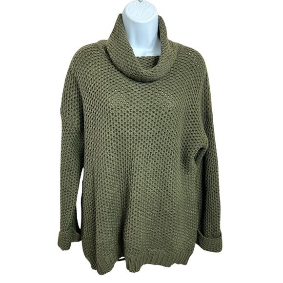 Forever 21 Army Green Chunky Sweater Sz Small Oversized Long Turtleneck - Picture 2 of 5